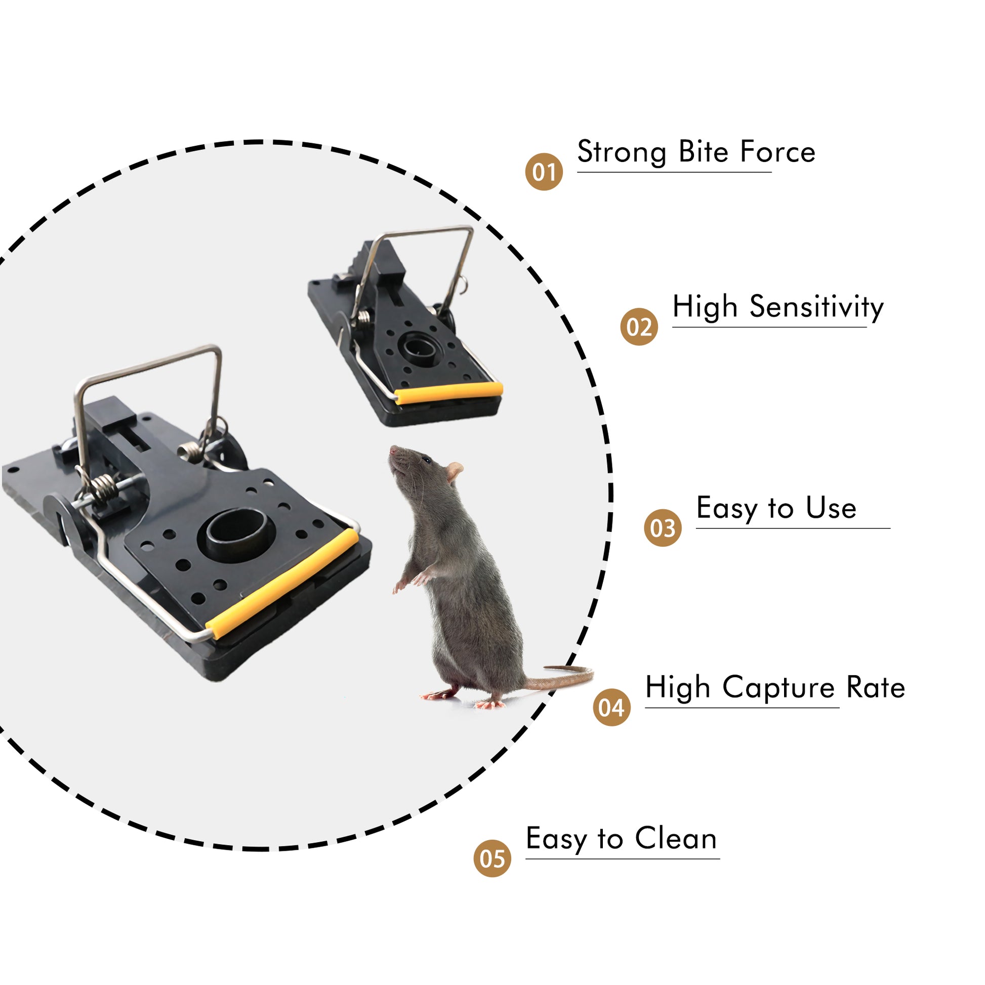 2 Pack Reusable Mouse Traps Rodent Snap Trap Mice Catcher Mousetrap Heavy Duty, Size: Small, Black