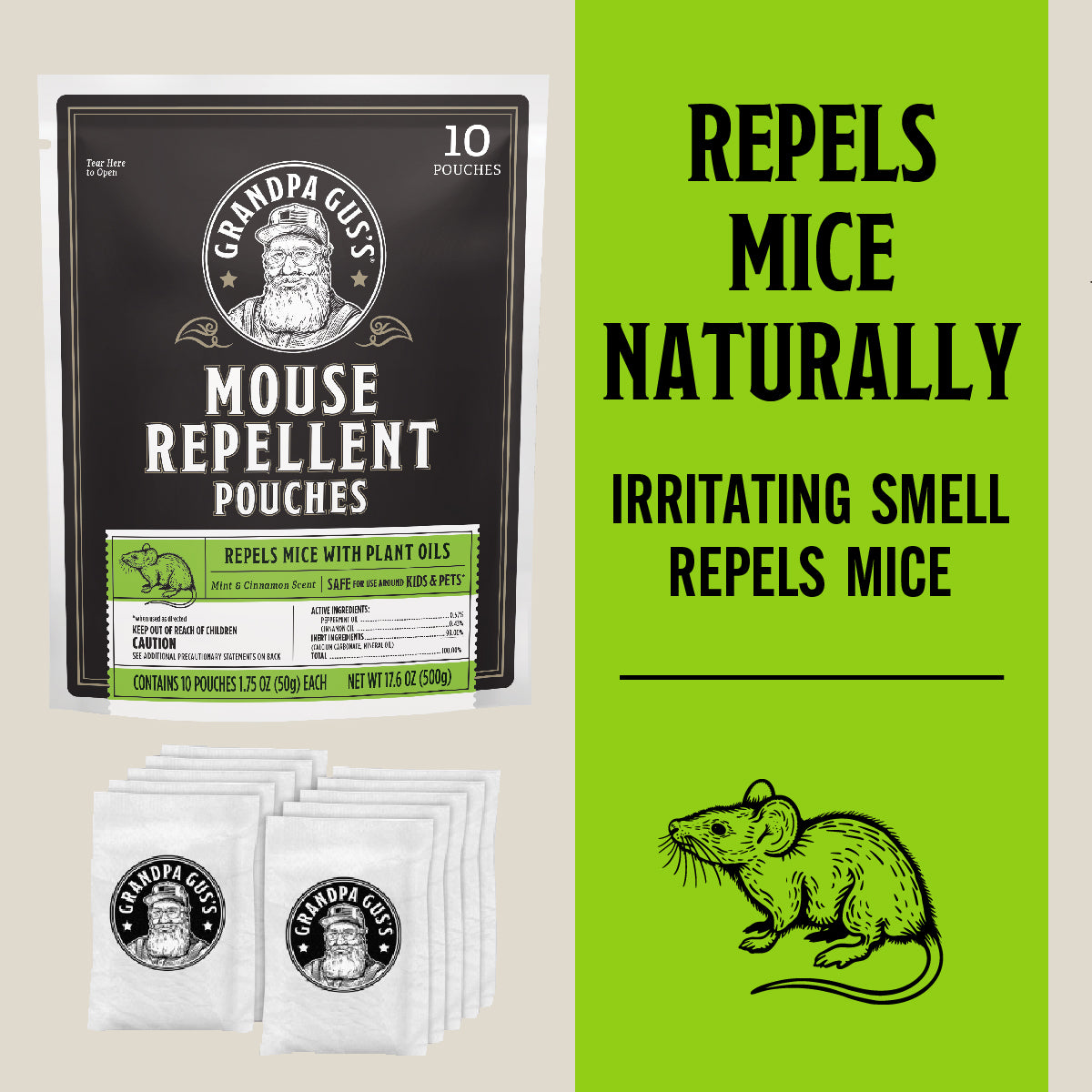 Grandpa Gus's Animal Repellent Pouch For Mice 10 pk