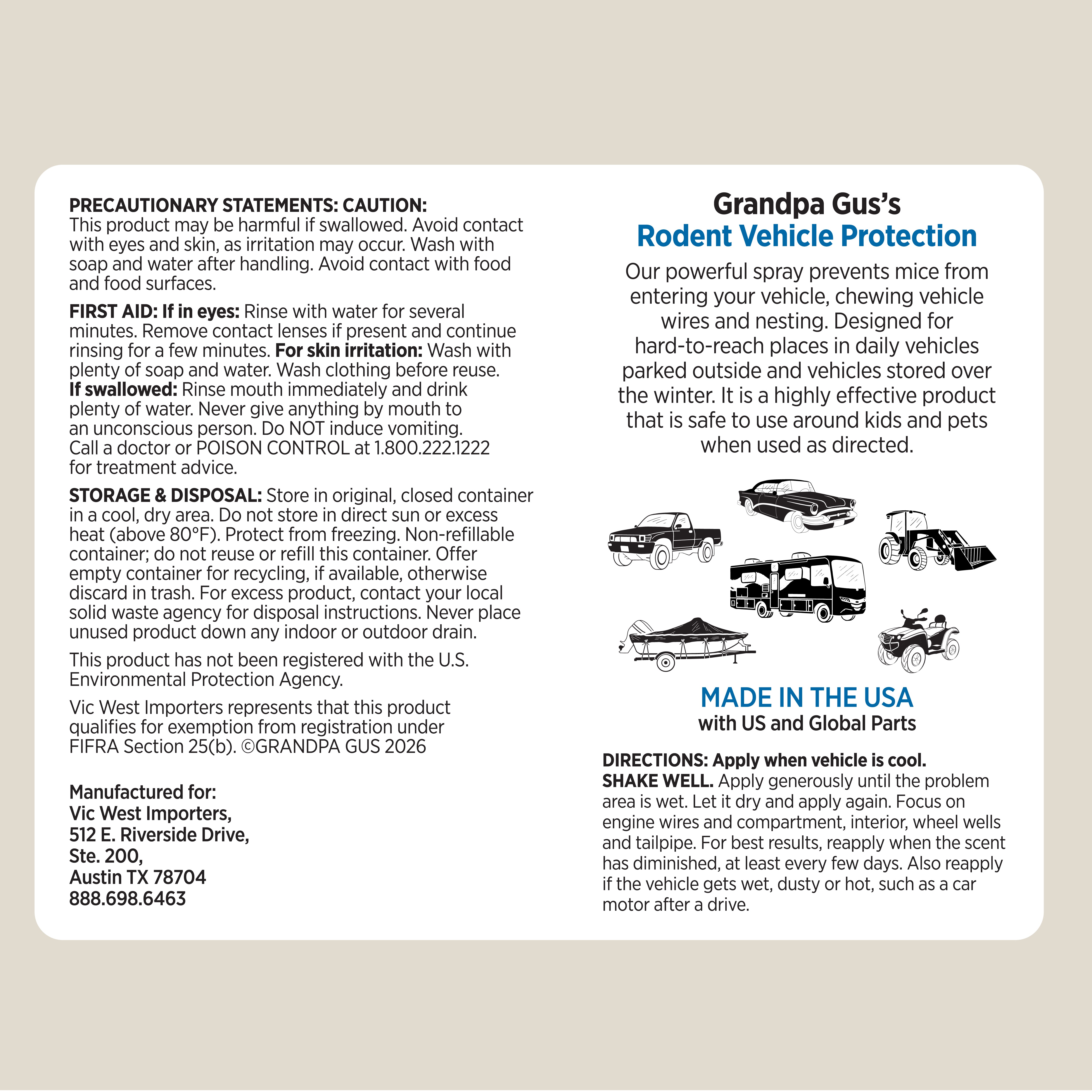 Rodent Vehicle Protection Spray – Grandpa Gus
