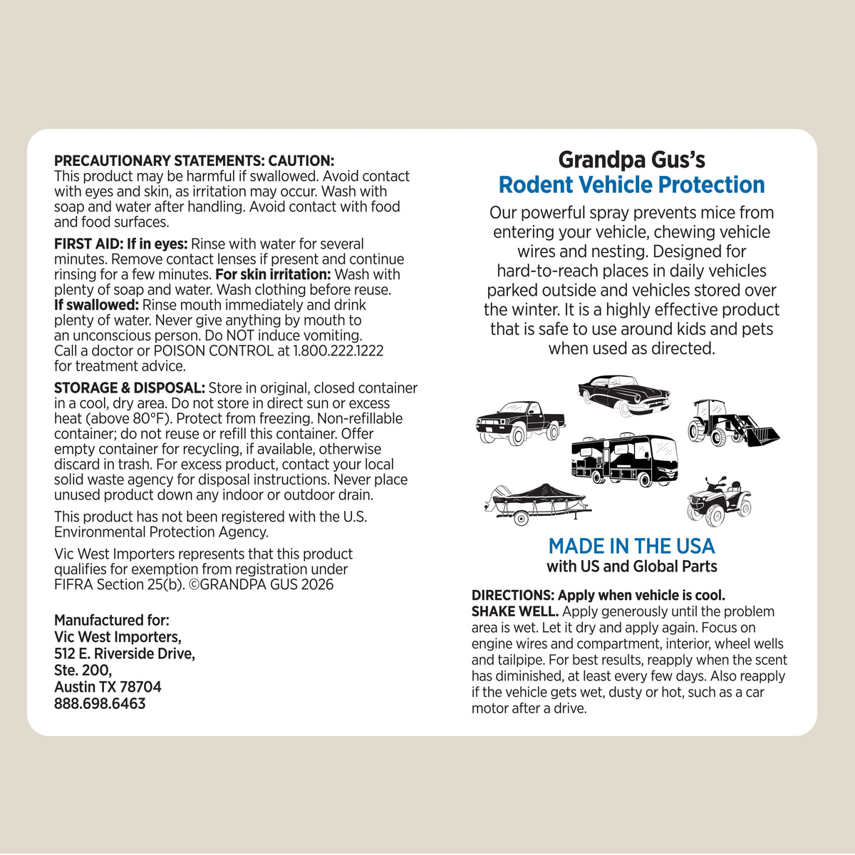 Rodent Vehicle Protection Spray – Grandpa Gus