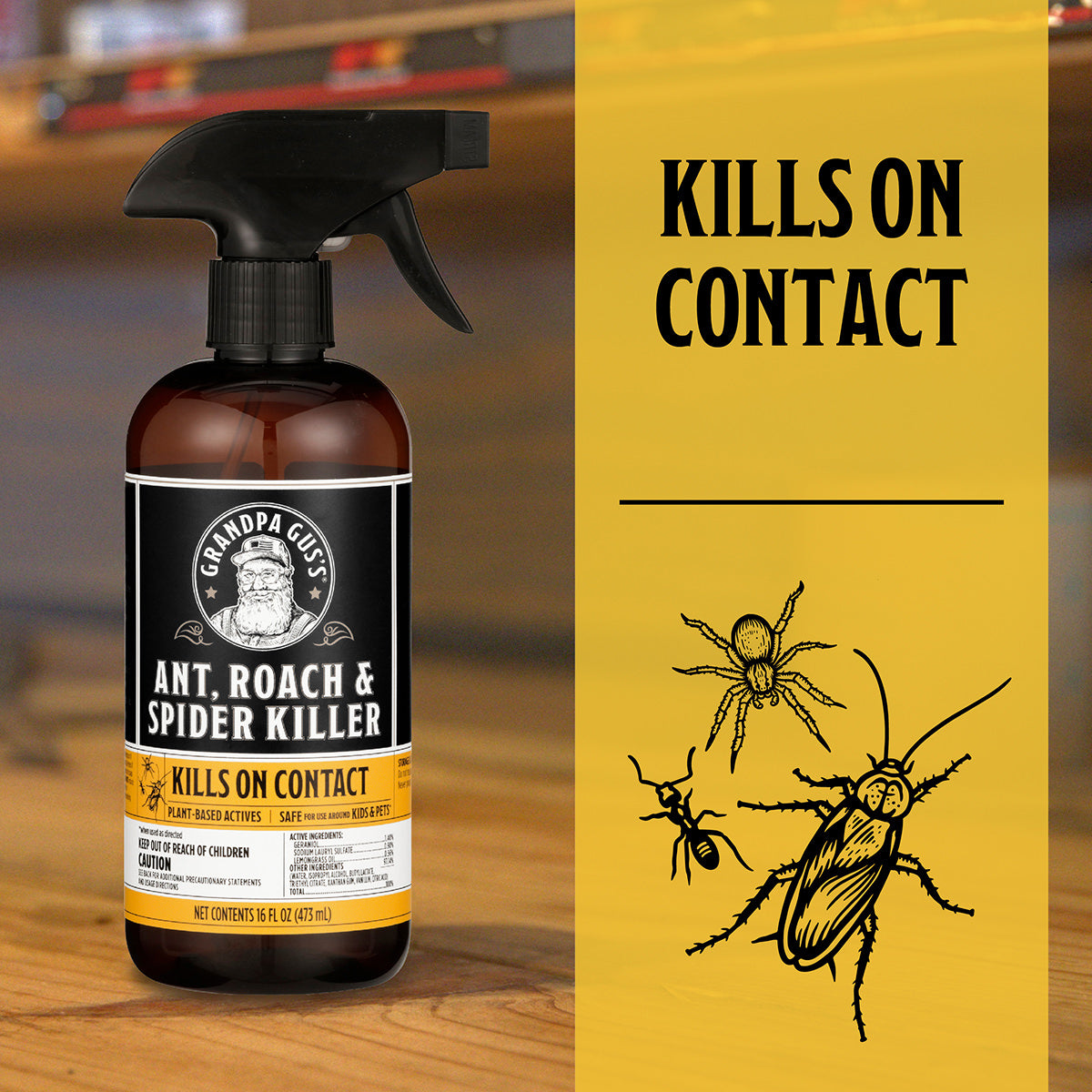 spider killer spray for plants Grandpa Gus's Natural Ant, Roach and Spider Killer Spray with Plant-Based Actives, 16 oz, Clear